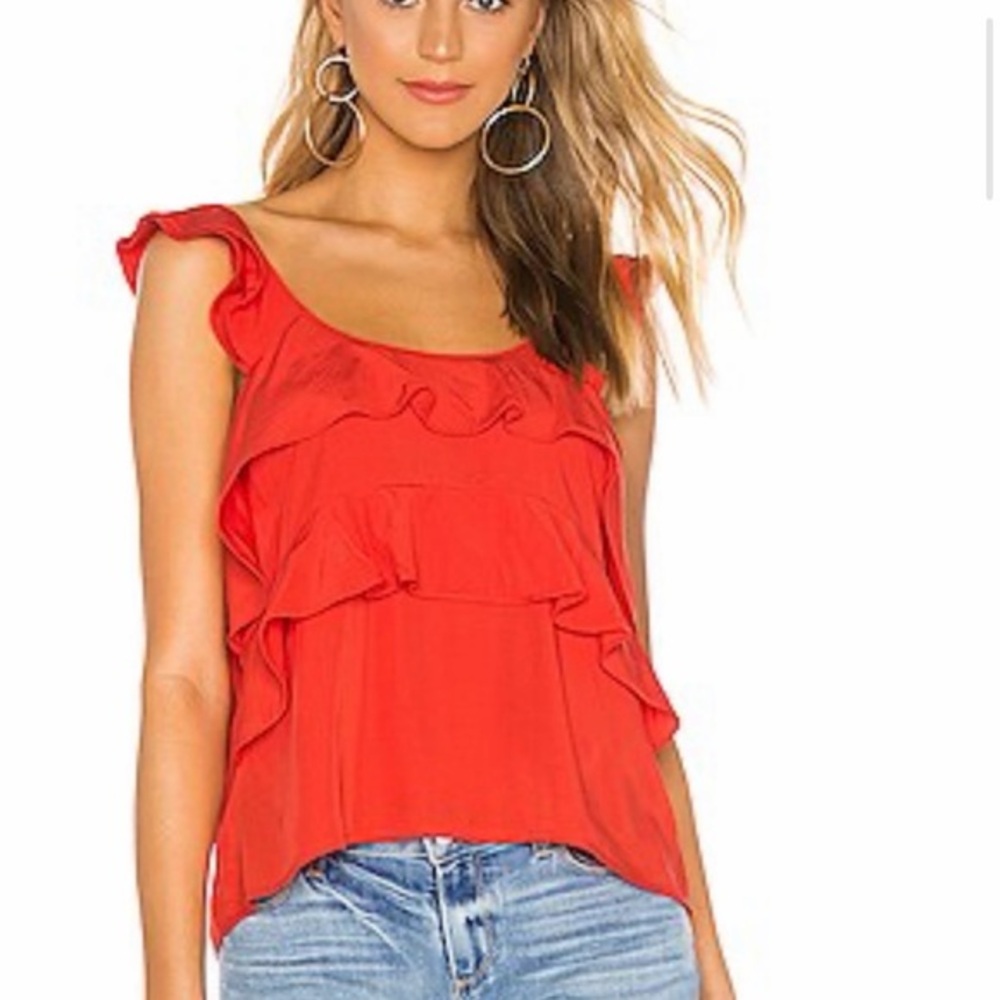 Revolve Line & Dot Karla Tangerine Red Ruffle Tank Top - Size Small